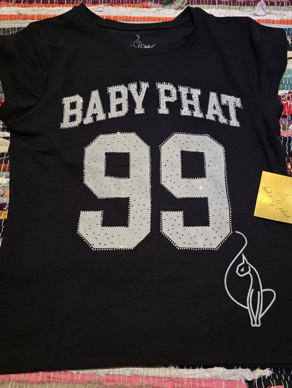Baby Phat Top Shirt rhinestones Embellished Y2k Top 99 Logo Cat